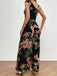 Schwarz 1930er Blumen Verlassen Asymmetrisch Ärmellos Jumpsuit
