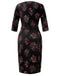 [Vorverkauf] Schwarz 1960er Dreiviertelärmel Blumen Bleistift Kleid