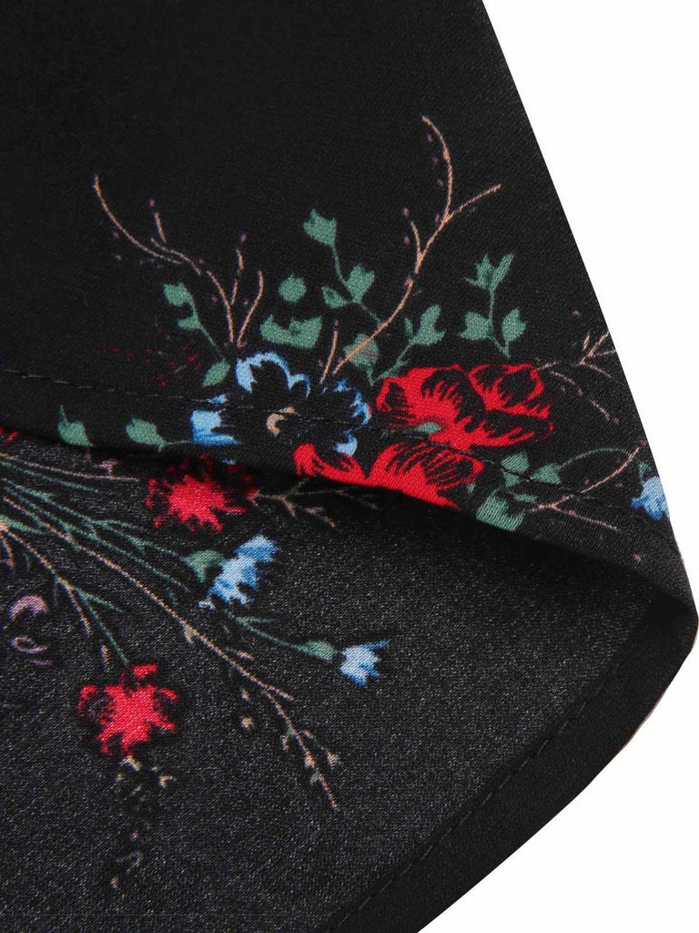 [Vorverkauf] Schwarz 1960er Dreiviertelärmel Blumen Bleistift Kleid