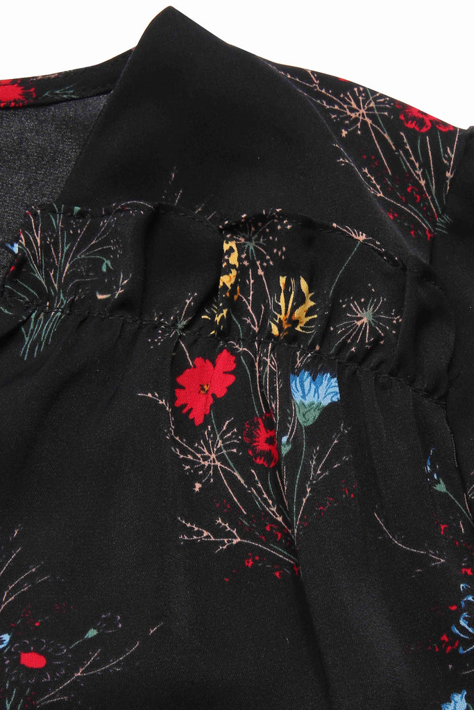 [Vorverkauf] Schwarz 1960er Dreiviertelärmel Blumen Bleistift Kleid
