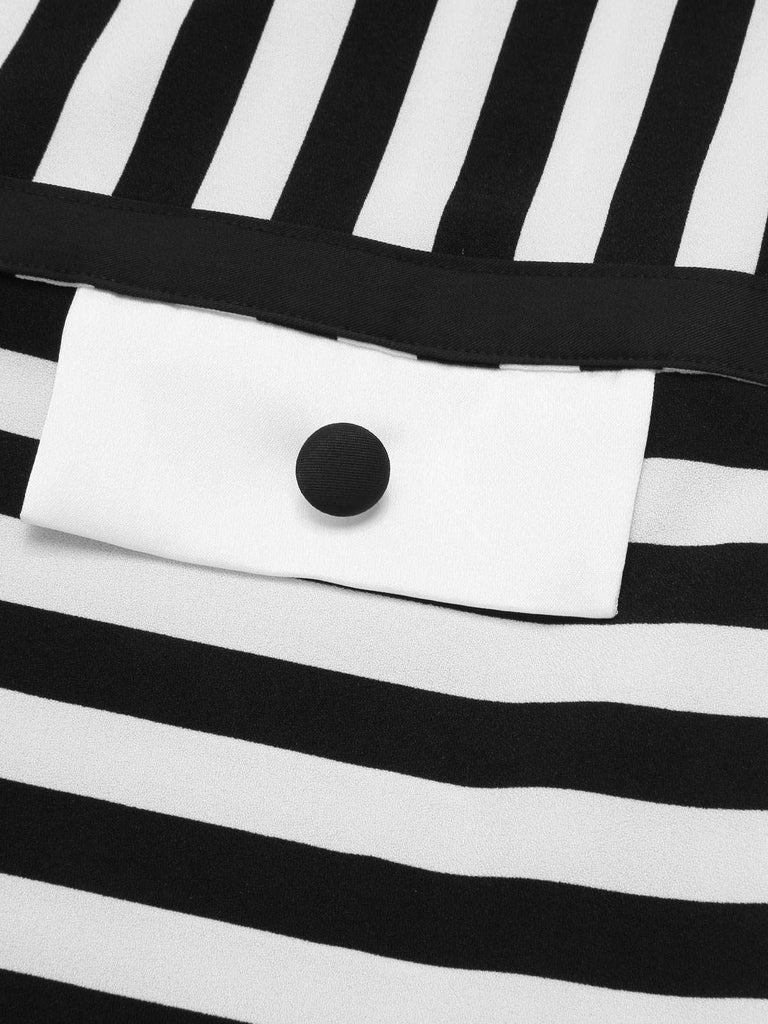 [Vorverkauf] Schwarz & Weiß 1960er Bogen Niedrige Taille Streifen Kleid