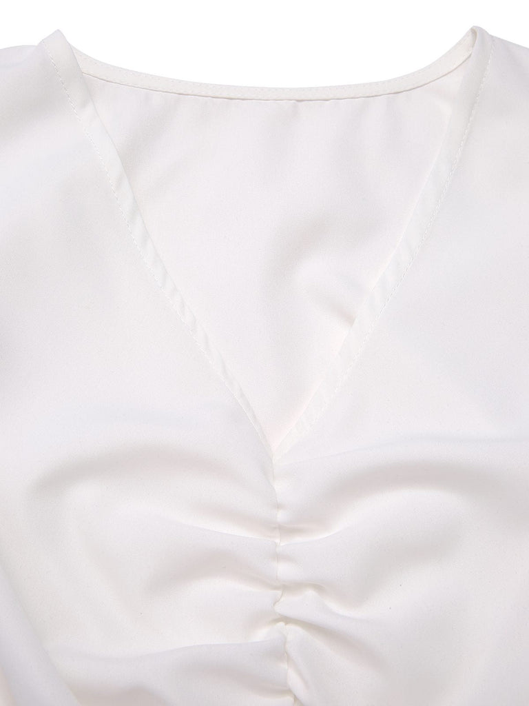 [Vorverkauf] Weiß 1950er Oktoberfest Gerüschtes Puffärmel Crop Top
