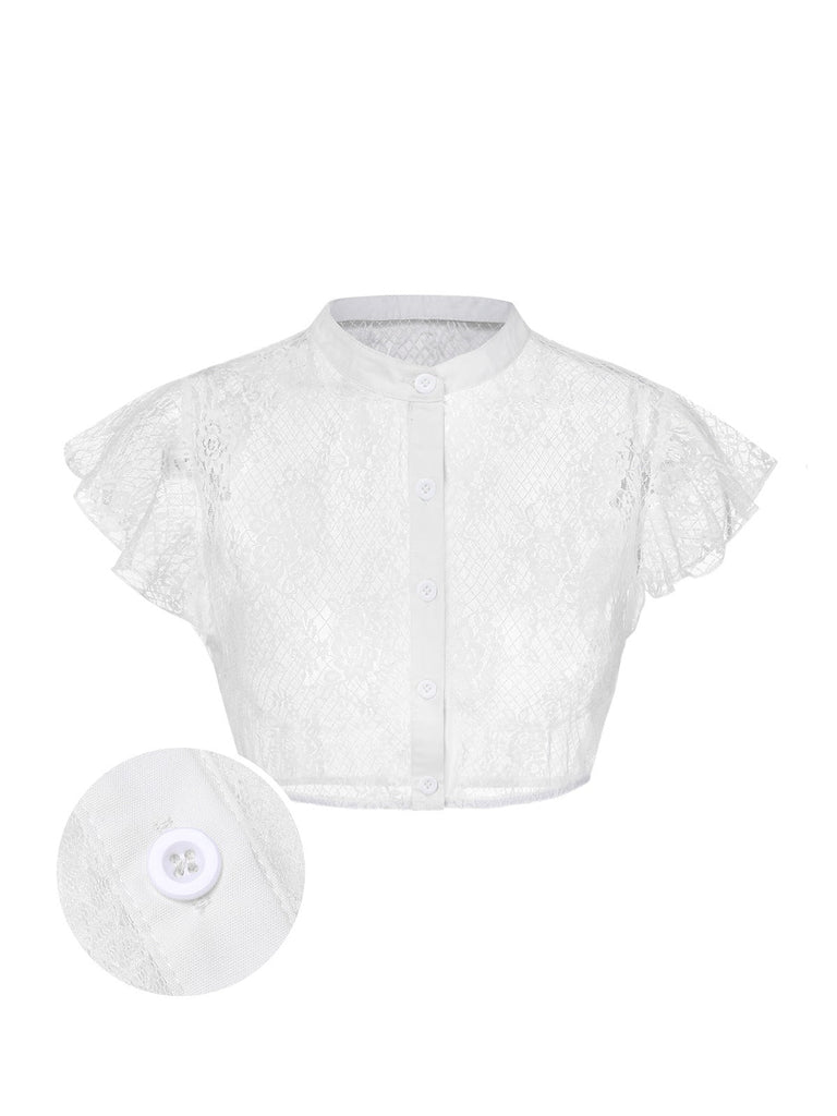 [Vorverkauf] Weiß 1950er Oktoberfest Rüschenärmel Spitze Crop Top
