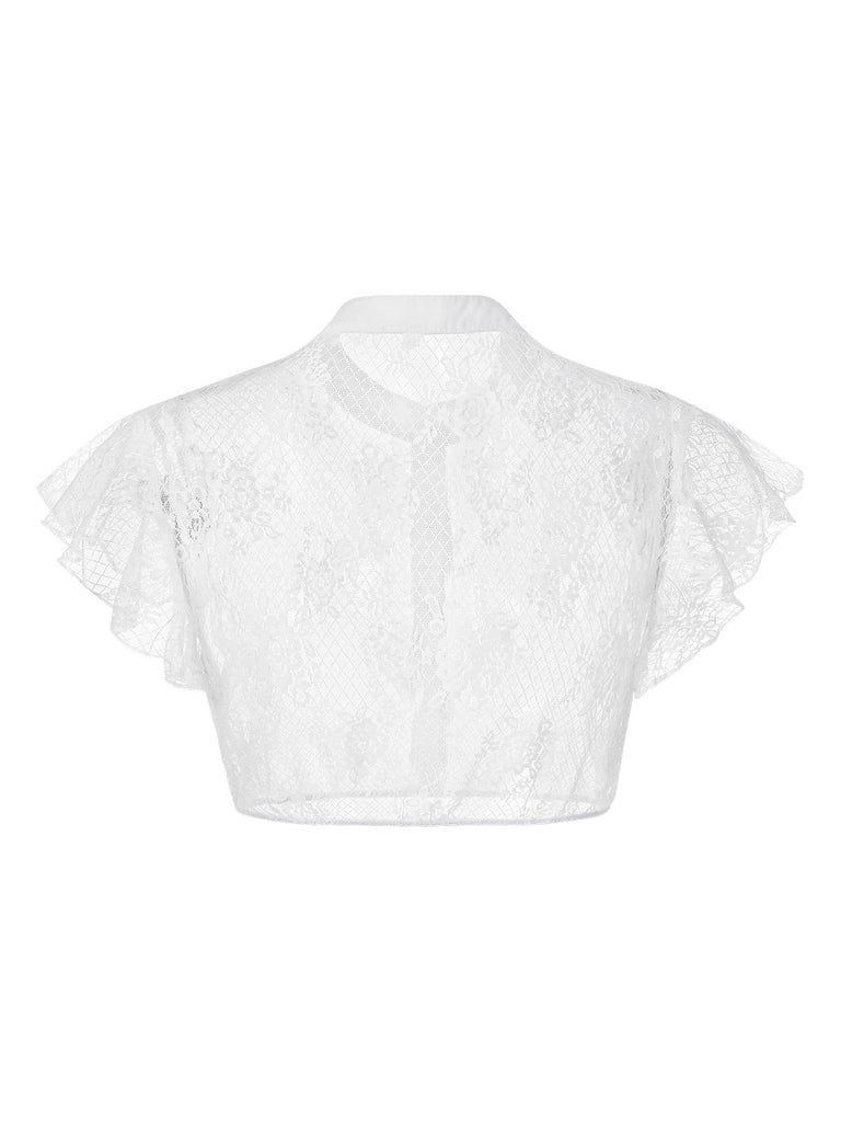 [Vorverkauf] Weiß 1950er Oktoberfest Rüschenärmel Spitze Crop Top