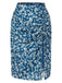 [Vorverkauf] Blau 1960er Gänseblümchen Chiffon Gerüschtes Bleistift Rock