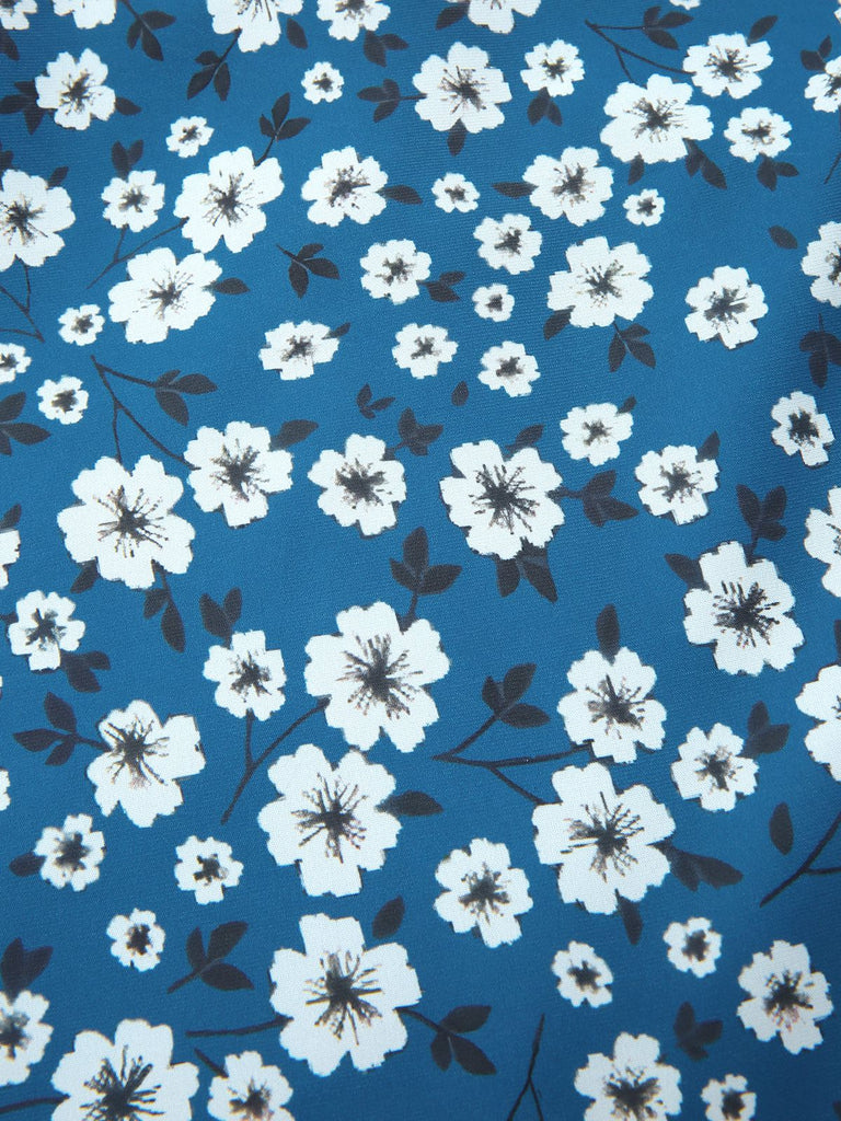 [Vorverkauf] Blau 1960er Gänseblümchen Chiffon Gerüschtes Bleistift Rock