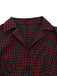 Rot 1950er Plaid Revers Puffärmel Baumwolle Kleid