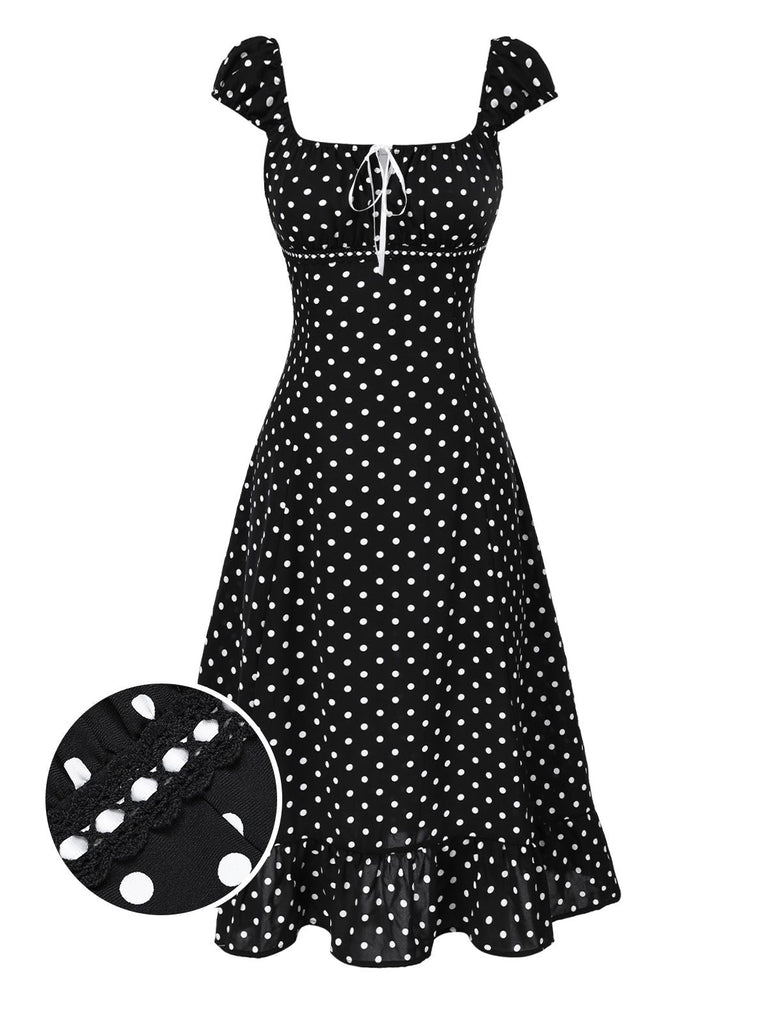 [Vorverkauf] 1940er Quadratischer Hals Polka Dot Rüschen Kleid