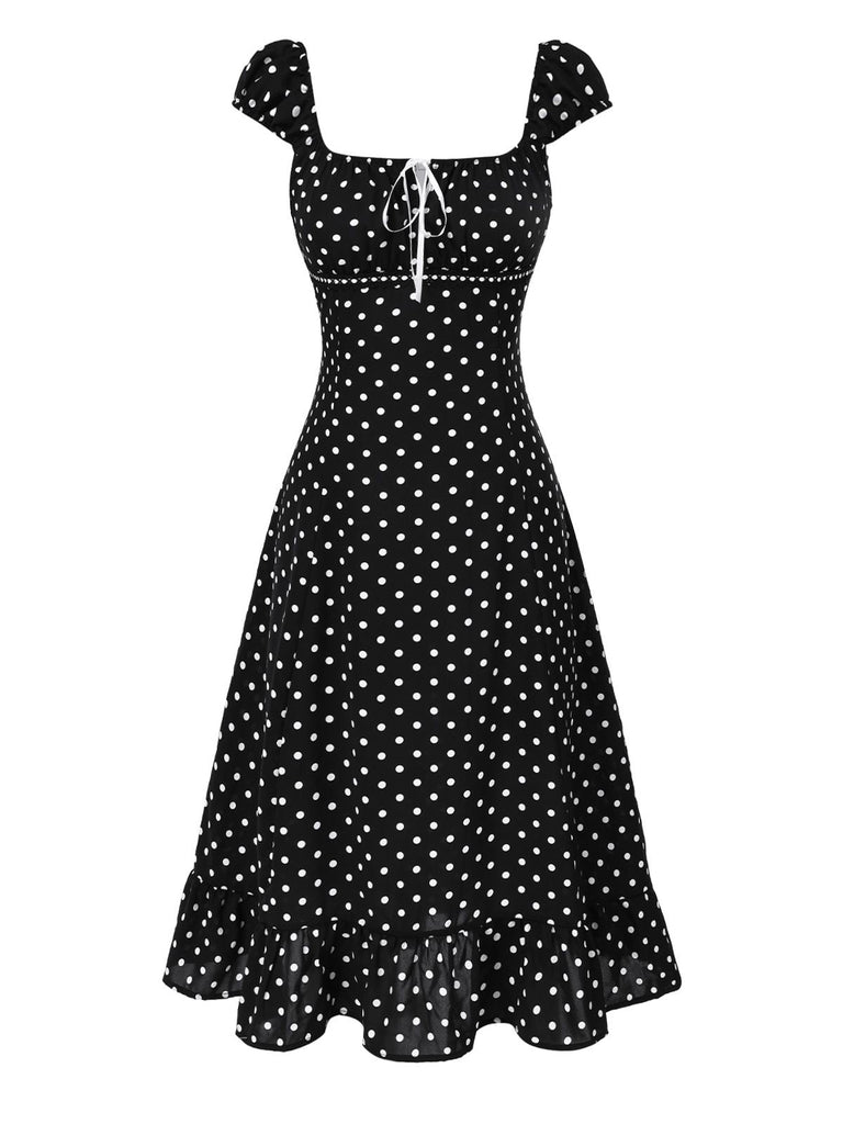 [Vorverkauf] 1940er Quadratischer Hals Polka Dot Rüschen Kleid