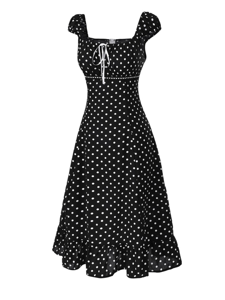 [Vorverkauf] 1940er Quadratischer Hals Polka Dot Rüschen Kleid