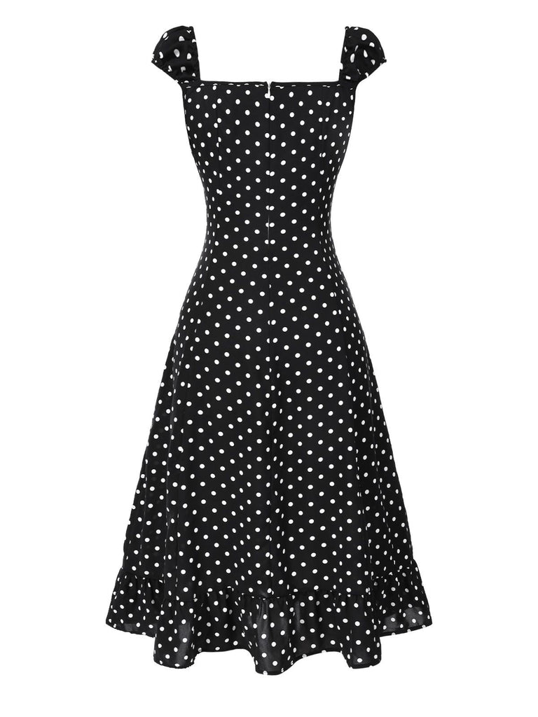 [Vorverkauf] 1940er Quadratischer Hals Polka Dot Rüschen Kleid
