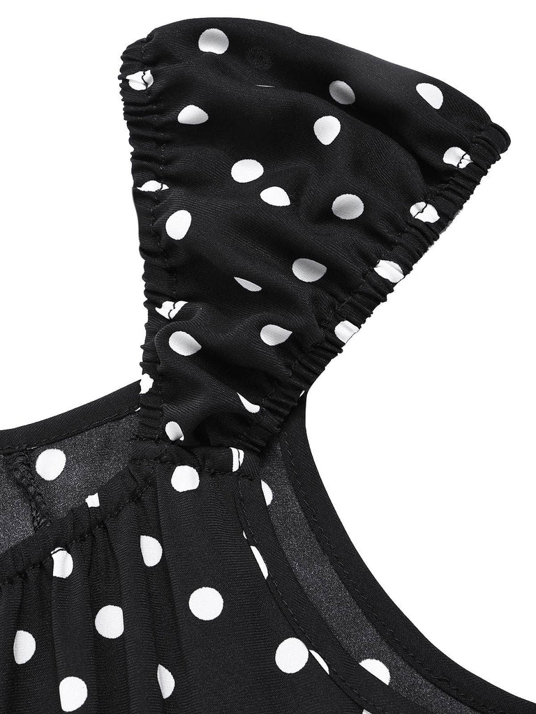 [Vorverkauf] 1940er Quadratischer Hals Polka Dot Rüschen Kleid