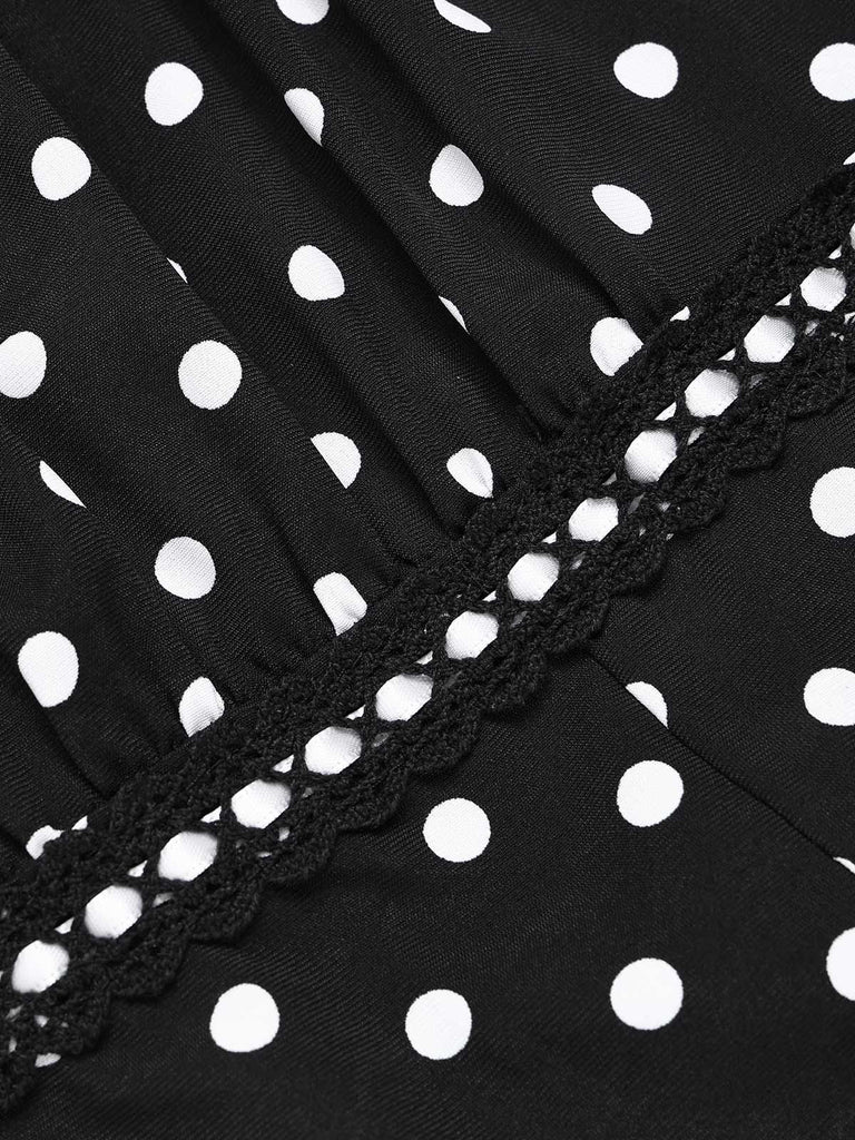 [Vorverkauf] 1940er Quadratischer Hals Polka Dot Rüschen Kleid