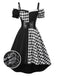 [Vorverkauf] Schwarz 1950er Halloween Check Kleid & Leder Korsett