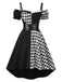 [Vorverkauf] Schwarz 1950er Halloween Check Kleid & Leder Korsett