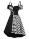[Vorverkauf] Schwarz 1950er Halloween Check Kleid & Leder Korsett