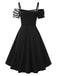 [Vorverkauf] Schwarz 1950er Halloween Check Kleid & Leder Korsett