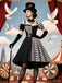 [Vorverkauf] Schwarz 1950er Halloween Check Kleid & Leder Korsett