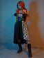 Schwarz 1950er Halloween Check Kleid & Leder Korsett