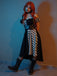 Schwarz 1950er Halloween Check Kleid & Leder Korsett