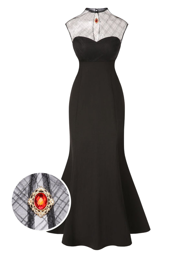 [Vorverkauf] Schwarz 1970er Spinnennetz Gem Hotel Transylvania Kleid