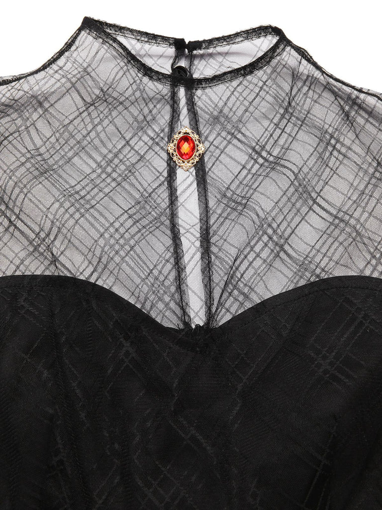 [Vorverkauf] Schwarz 1970er Spinnennetz Gem Hotel Transylvania Kleid