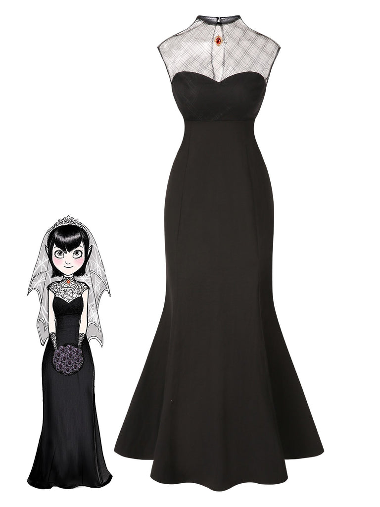 [Vorverkauf] Schwarz 1970er Spinnennetz Gem Hotel Transylvania Kleid
