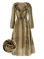 [Vorverkauf] Braun 1980er Schlange Drucken Rüschen Chiffon Kleid
