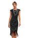 1920er Pailletten Rand Rundhals Flügelärmel Kleid
