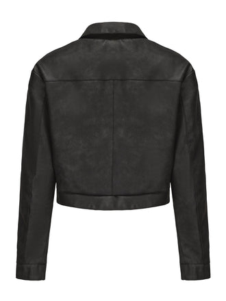 1950er Solide Revers Leder Langarm Jacke