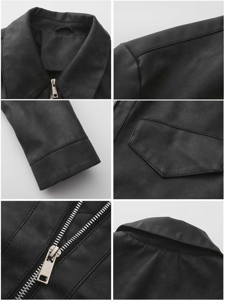 1950er Solide Revers Leder Langarm Jacke