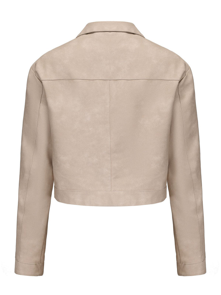 1950er Solide Revers Leder Langarm Jacke