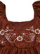 Braun 1950er Bestickt Blumen Rüschen Gerüschtes Kleid