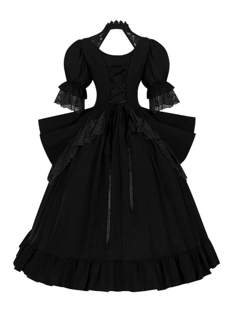 Rot 1950er Palaststil Ausgeschnitten Hals Spitze Patchwork Kleid