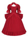 Rot 1950er Palaststil Ausgeschnitten Hals Spitze Patchwork Kleid