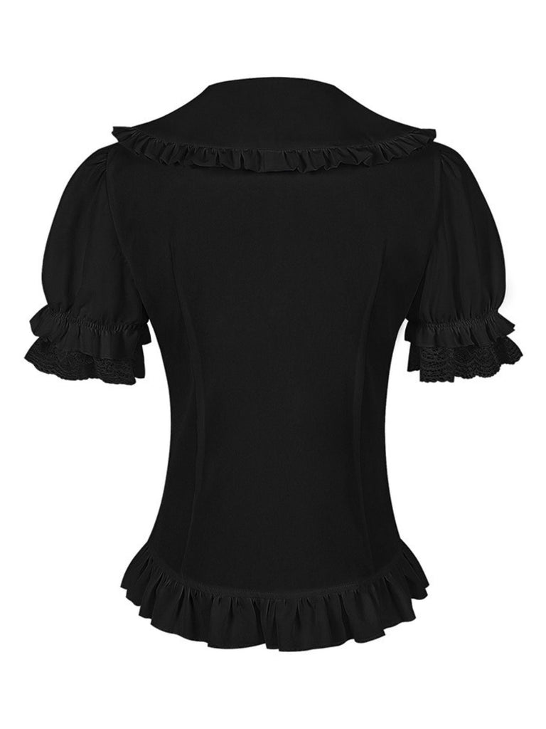 1950er Solide Peter-Pan-Kragen Lolita Spitze Rüschen Bluse