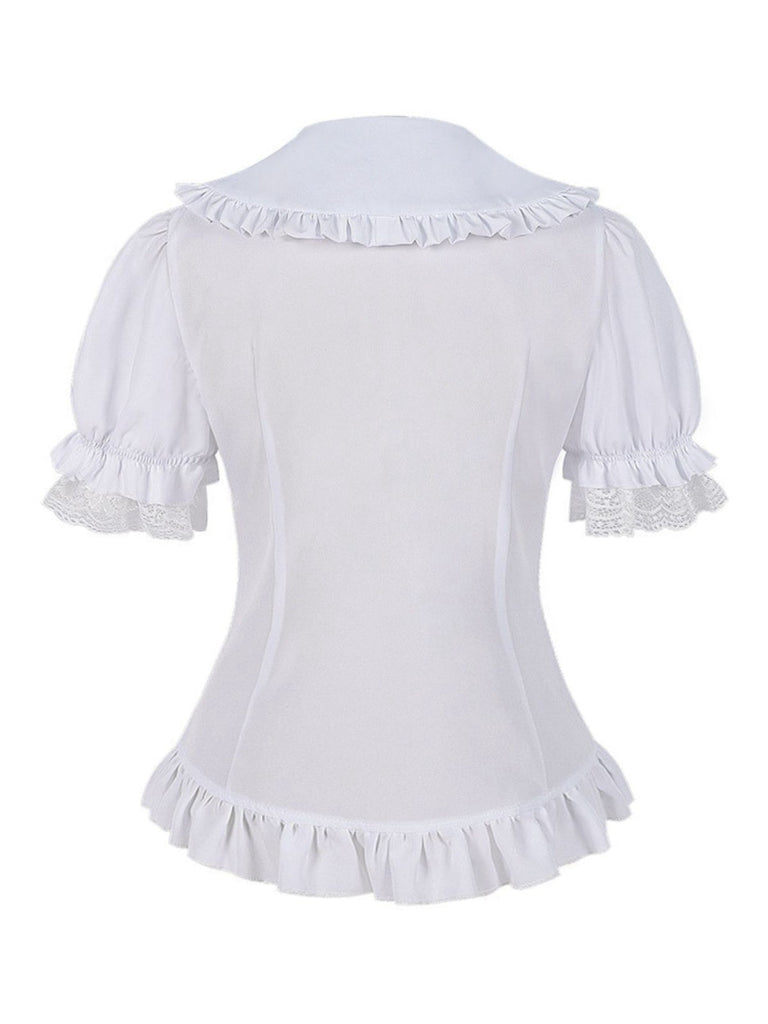 1950er Solide Peter-Pan-Kragen Lolita Spitze Rüschen Bluse