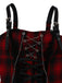 Rot 1980er Gothic Spitze Patchwork Plaid Kleid