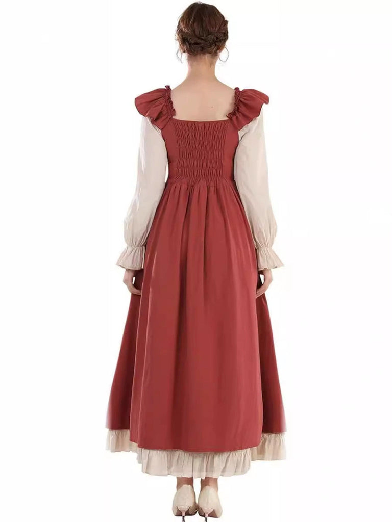 1930er Farbblock Rüschen Schnürung Renaissance Kleid