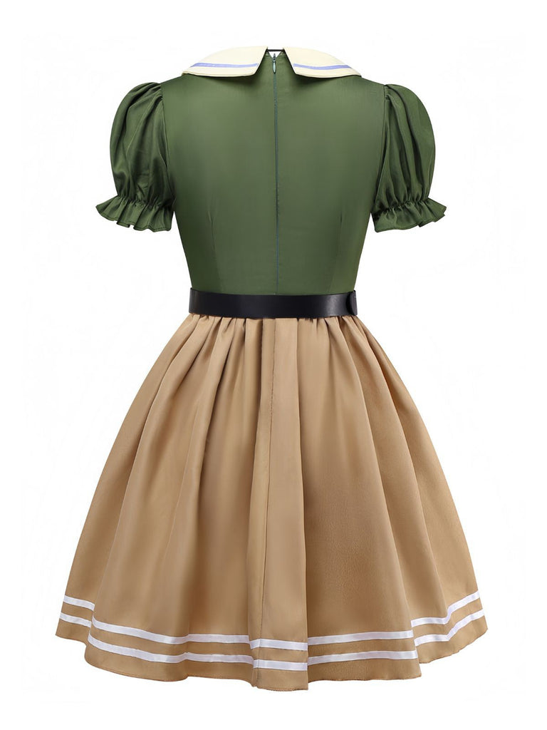 Khaki 1960er Fuchs Zweiteiler-Imitat Kleid Set