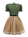 Khaki 1960er Fuchs Zweiteiler-Imitat Kleid Set