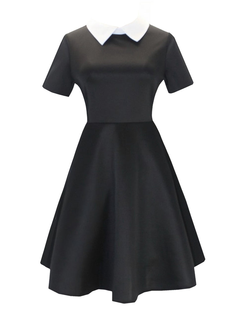 Schwarz & Weiß 1940er Halloween Wednesday Hemdkragen Kleid