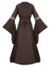 Khaki 1930er Halloween Mittelalterlich Glockenärmel Blumen Kleid
