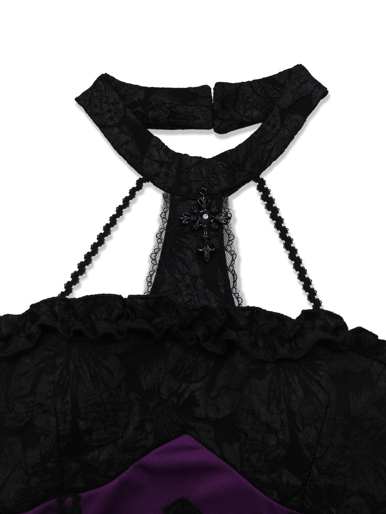 2PCS Lila 1980er Gothic Kreuz Hexe Top & Rock