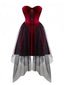 Burgund 1960er Gothic Netz Trägerlos Irregulär Saum Kleid