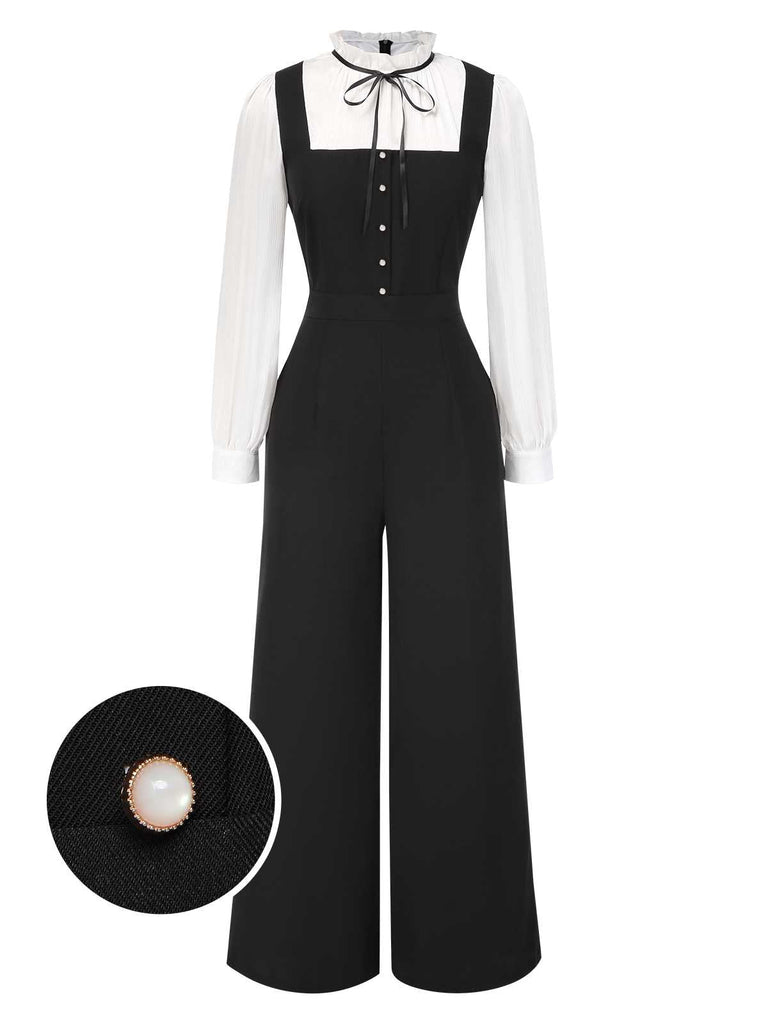 [Vorverkauf] Schwarz & Weiß 1930er Bogen Rüschen Kragen Jumpsuit