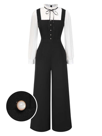 Schwarz & Weiß 1930er Bogen Rüschen Kragen Jumpsuit