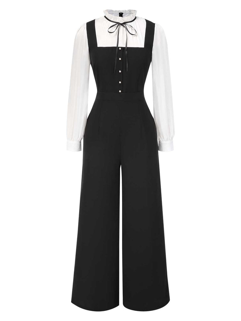 [Vorverkauf] Schwarz & Weiß 1930er Bogen Rüschen Kragen Jumpsuit