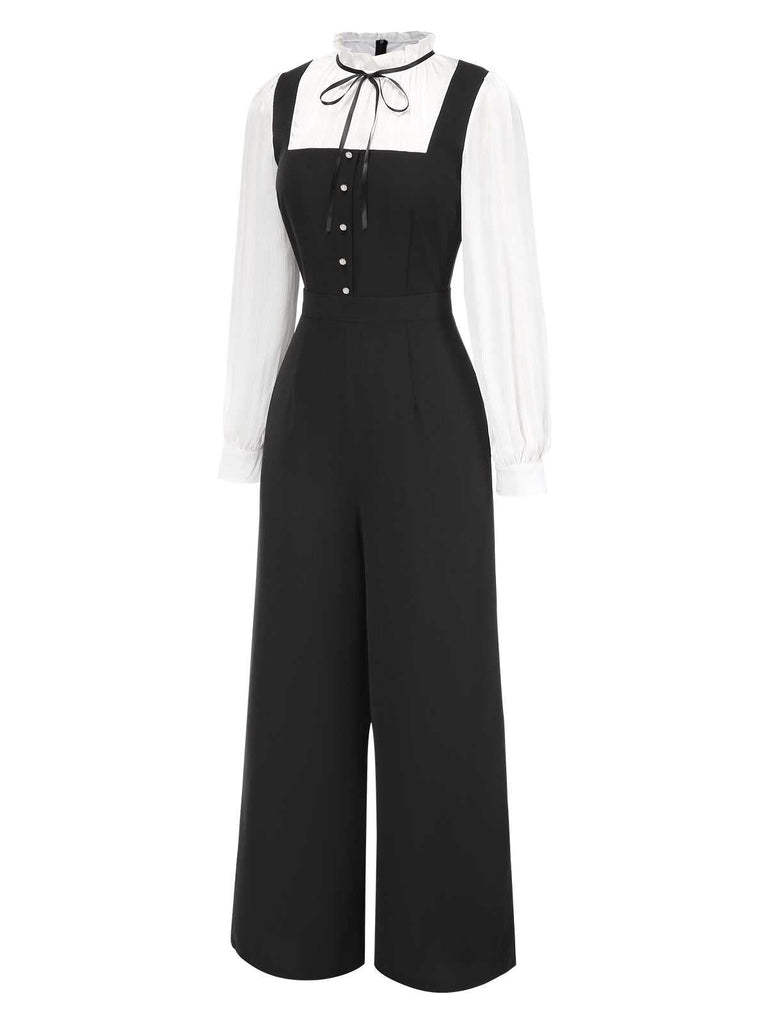 [Vorverkauf] Schwarz & Weiß 1930er Bogen Rüschen Kragen Jumpsuit