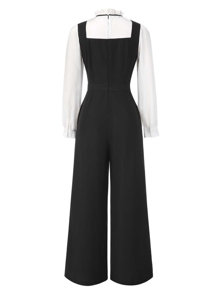 [Vorverkauf] Schwarz & Weiß 1930er Bogen Rüschen Kragen Jumpsuit